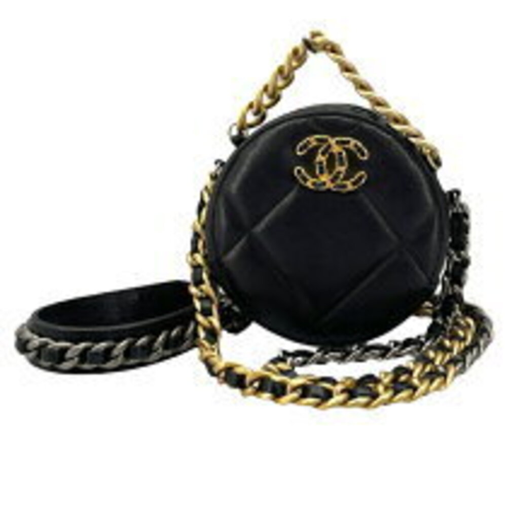 Chanel Round Chain Shoulder Bag Black Lambskin
